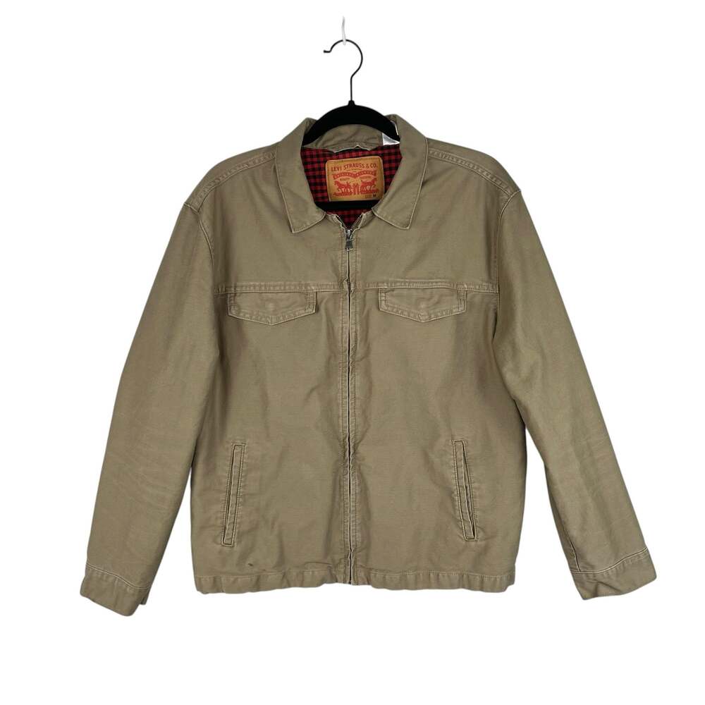 Levi's Harrington Trucker Jacket Men's Medium Khaki Red Plaid Buffalo Lined